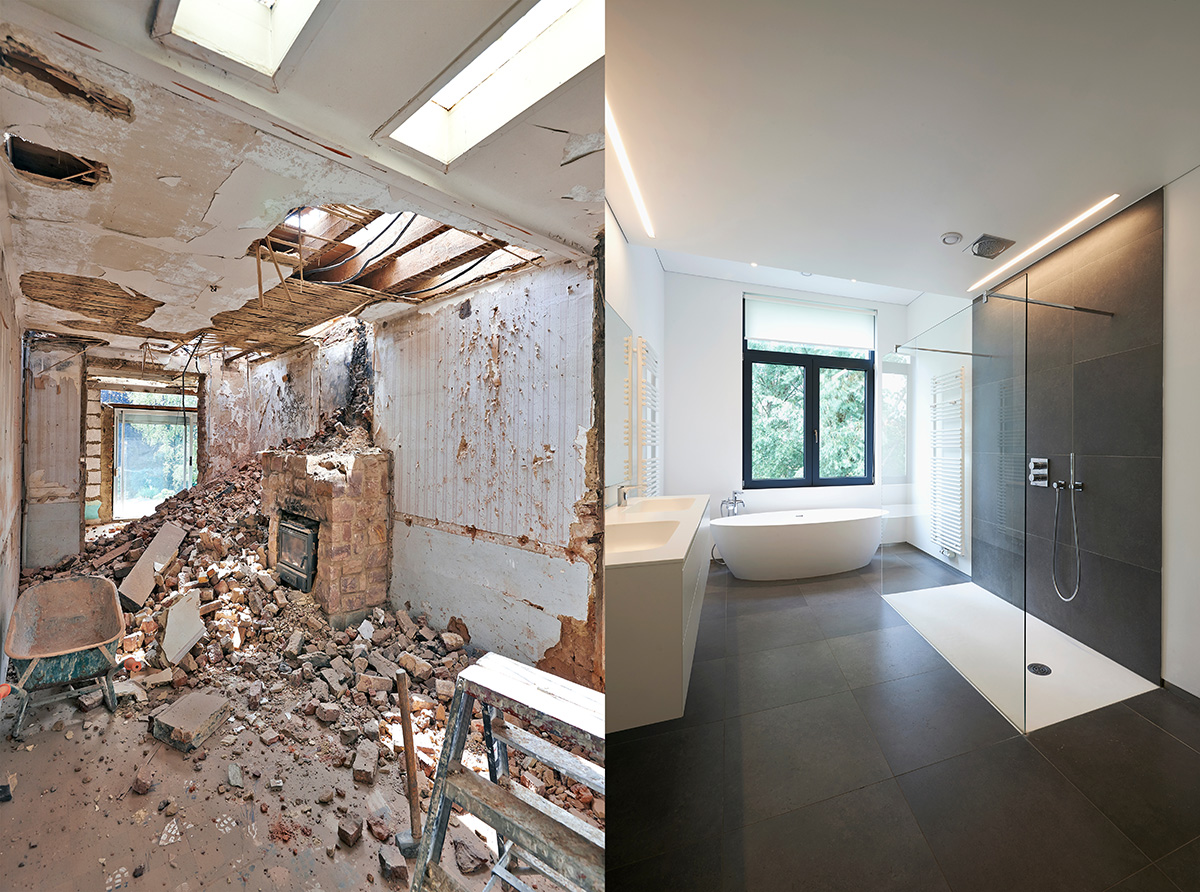 before and after remodeling stock image